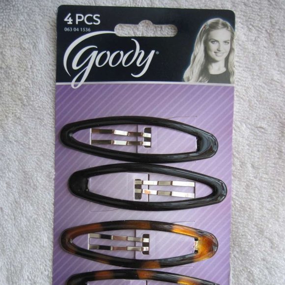 4 Goody 3" Large Elaina Black Brown Epoxy Metal Contour Oval Snap Hair Clips - Picture 3 of 6